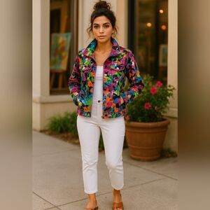Jockey Y2K Person to Person Women L Neon Pink Floral Windbreaker Zip Jacket